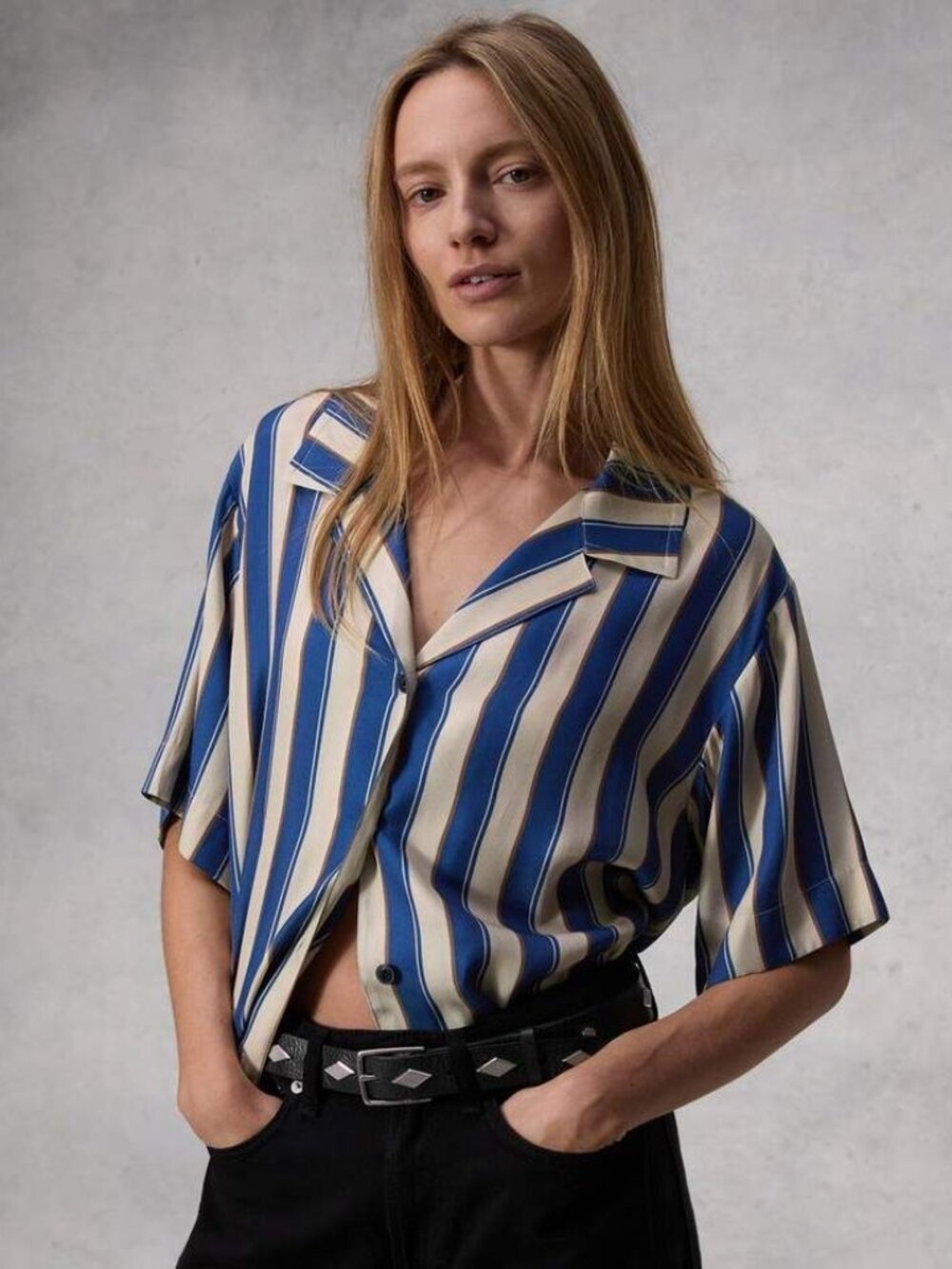 Rag & Bone Declan Striped Silk blend cam Shirt Relaxed Fit Button Down striped M